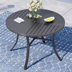 Ensemble de salle à manger d'extérieur Captiva Designs avec table en acier à lattes et chaises en métal avec coussins