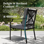 Ensemble de salle à manger d'extérieur Captiva Designs avec table en acier à lattes et chaises en métal avec coussins