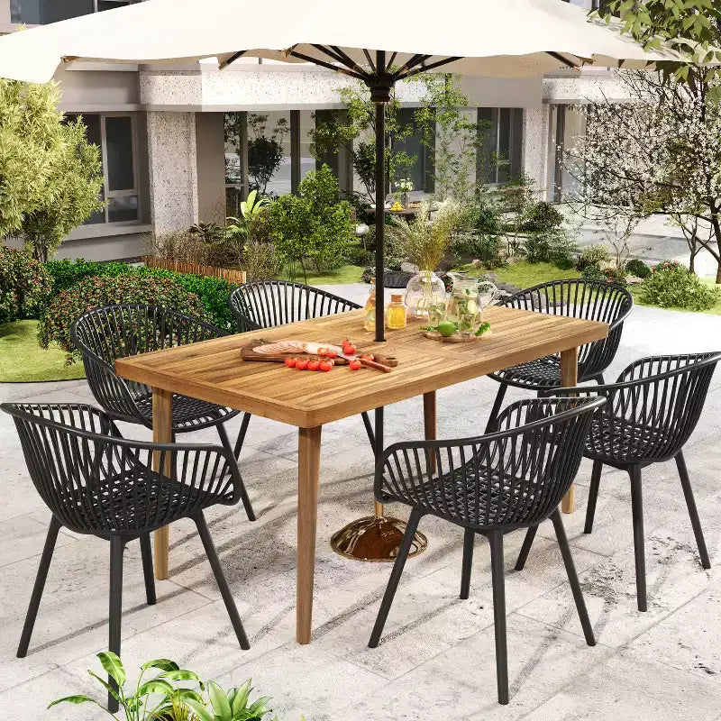 Christopher Knight Home Lillian Ensemble de salle à manger d'extérieur 7 pièces moderne en acacia et polypropylène