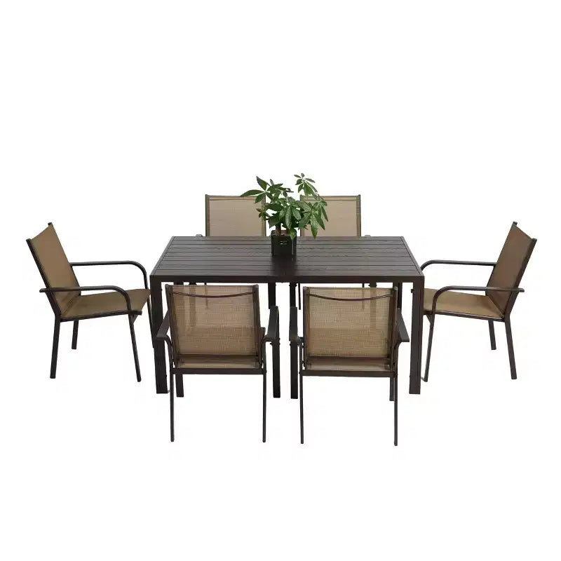 GDFStudio Eudora Outdoor Weatherproof 7 Pieces Patio Dining Set with 6 Textilene Chairs