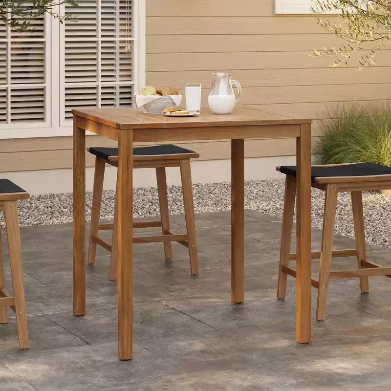 LuxenHome Outdoor Acacia Wood 4-Person Counter Height Table with 4 Stools Set Brown