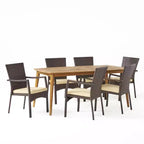 Christopher Knight Home Talbot Outdoor Acacia Wood and Wicker 7 Piece Dining Set with Cushion