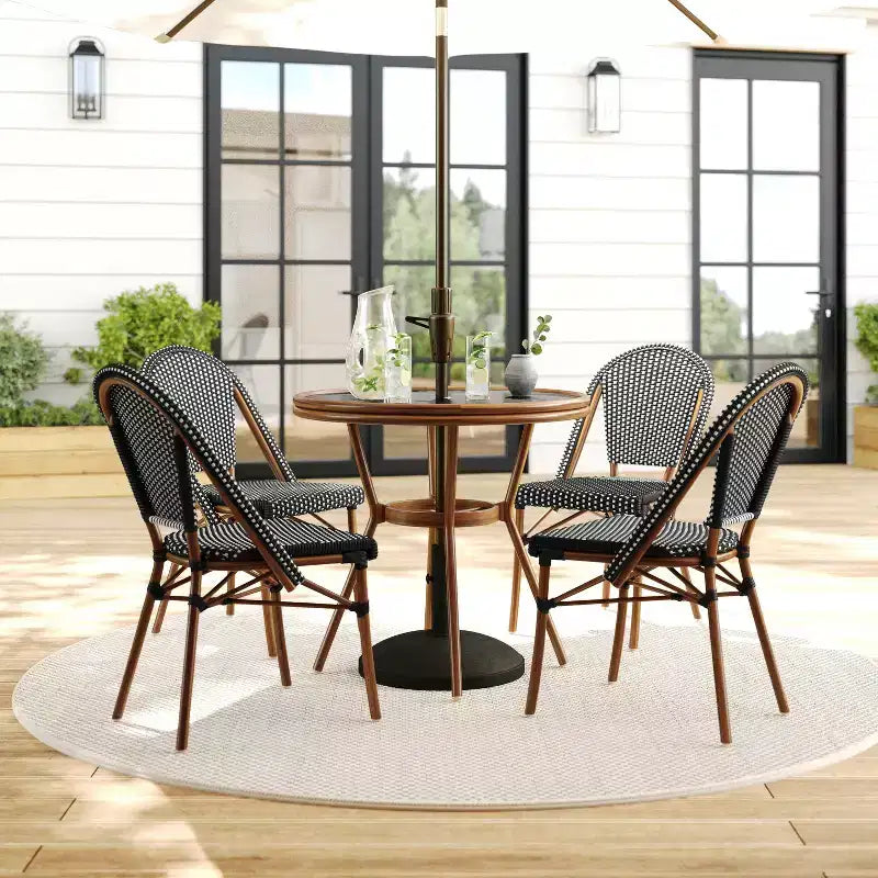 Martha Stewart Lily Pond Indoor-Outdoor Bistro Dining Table with 4 Stackable Bistro Chairs