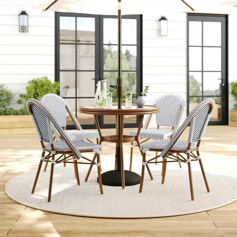Martha Stewart Lily Pond Indoor-Outdoor Bistro Dining Table with 4 Stackable Bistro Chairs