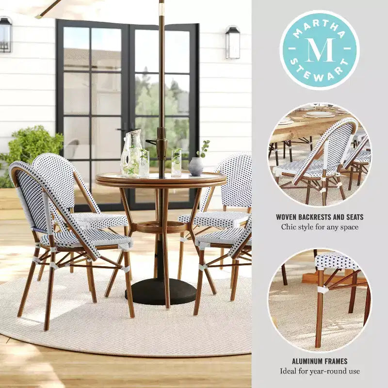 Martha Stewart Lily Pond Indoor-Outdoor Bistro Dining Table with 4 Stackable Bistro Chairs