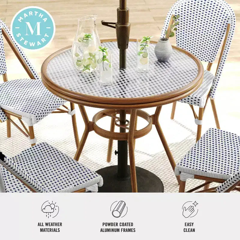 Martha Stewart Lily Pond Indoor-Outdoor Bistro Dining Table with 4 Stackable Bistro Chairs