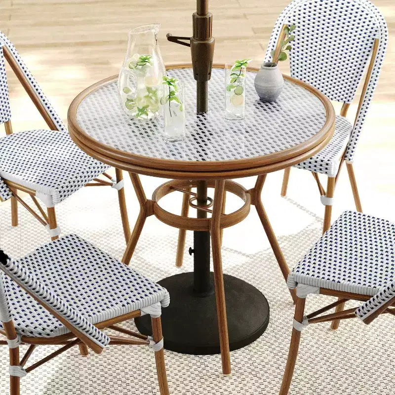 Martha Stewart Lily Pond Indoor-Outdoor Bistro Dining Table with 4 Stackable Bistro Chairs