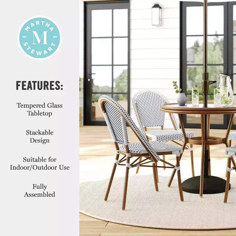 Martha Stewart Lily Pond Indoor-Outdoor Bistro Dining Table with 4 Stackable Bistro Chairs