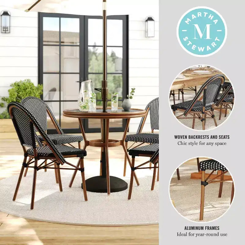 Martha Stewart Lily Pond Indoor-Outdoor Bistro Dining Table with 4 Stackable Bistro Chairs