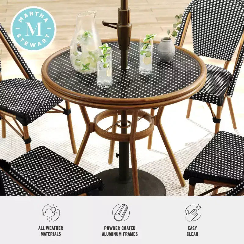 Martha Stewart Lily Pond Indoor-Outdoor Bistro Dining Table with 4 Stackable Bistro Chairs
