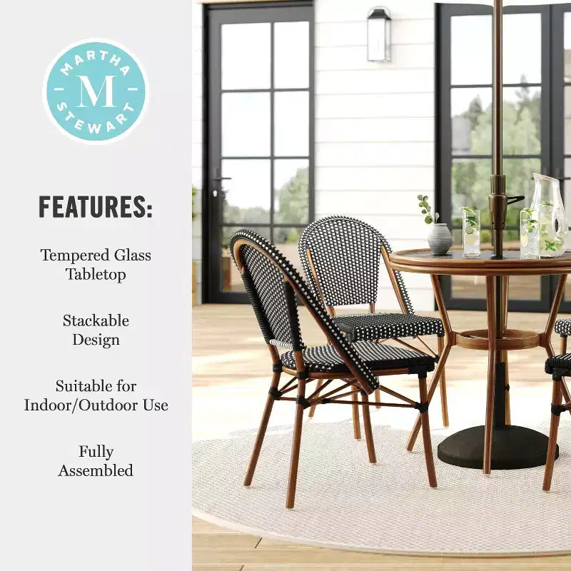 Martha Stewart Lily Pond Indoor-Outdoor Bistro Dining Table with 4 Stackable Bistro Chairs