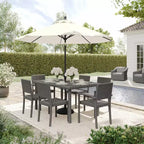 Martha Stewart Bedford 7-Piece Indoor-Outdoor Dining Set with 6 Stackable Dining Chairs and 62 Patio Table with Engineered Wood Top in Rattan Wicker