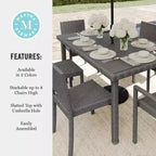 Martha Stewart Bedford 7-Piece Indoor-Outdoor Dining Set with 6 Stackable Dining Chairs and 62 Patio Table with Engineered Wood Top in Rattan Wicker