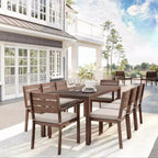 Ensemble de salle à manger d'extérieur Martha Stewart Bedford avec table de 180 cm et 8 chaises avec finition en aluminium brossé aspect bois et coussins résistants aux intempéries