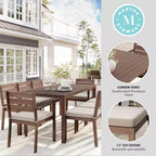 Ensemble de salle à manger d'extérieur Martha Stewart Bedford avec table de 180 cm et 8 chaises avec finition en aluminium brossé aspect bois et coussins résistants aux intempéries