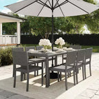 Martha Stewart Bedford 9-Piece Indoor-Outdoor Dining Set with 8 Stackable Dining Chairs and 71 Patio Table with Engineered Wood Top in Rattan Wicker