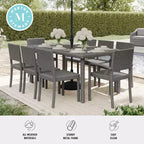 Martha Stewart Bedford 9-Piece Indoor-Outdoor Dining Set with 8 Stackable Dining Chairs and 71 Patio Table with Engineered Wood Top in Rattan Wicker