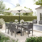 Martha Stewart Bedford 9-Piece Indoor-Outdoor Dining Set with 8 Stackable Dining Chairs and 71 Patio Table with Engineered Wood Top in Rattan Wicker