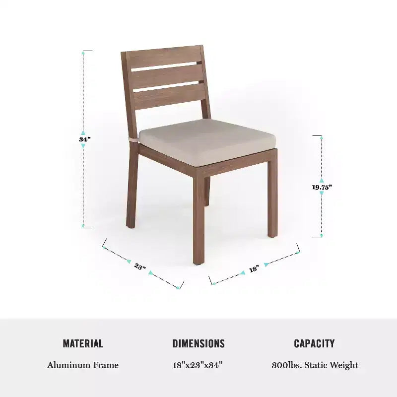 Ensemble de patio intérieur/extérieur Martha Stewart Bedford avec table de 62 po et 6 chaises de salle à manger avec finition en aluminium brossé imitation bois et coussins toutes saisons