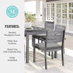 Ensemble de patio intérieur/extérieur Martha Stewart Bedford avec table de 62 po et 6 chaises de salle à manger avec finition en aluminium brossé imitation bois et coussins toutes saisons
