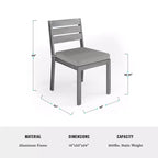 Ensemble de patio intérieur/extérieur Martha Stewart Bedford avec table de 62 po et 6 chaises de salle à manger avec finition en aluminium brossé imitation bois et coussins toutes saisons