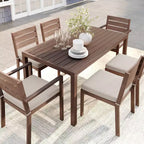 Ensemble de patio intérieur/extérieur Martha Stewart Bedford avec table de 62 po et 6 chaises de salle à manger avec finition en aluminium brossé imitation bois et coussins toutes saisons