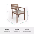 Ensemble de patio intérieur/extérieur Martha Stewart Bedford avec table de 62 po et 6 chaises de salle à manger avec finition en aluminium brossé imitation bois et coussins toutes saisons
