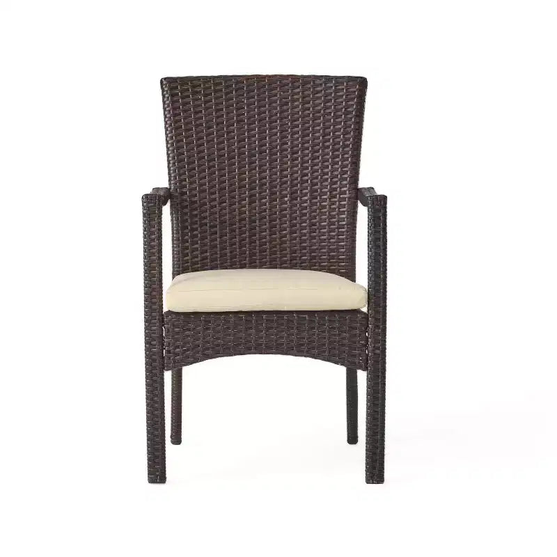 Ensemble de salle à manger GDFStudio Tara d'extérieur 5 pièces en osier et bois d'acacia avec coussins
