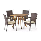 Christopher Knight Home Ferris, ensemble de salle à manger d'extérieur 5 pièces en bois d'acacia et osier avec coussins