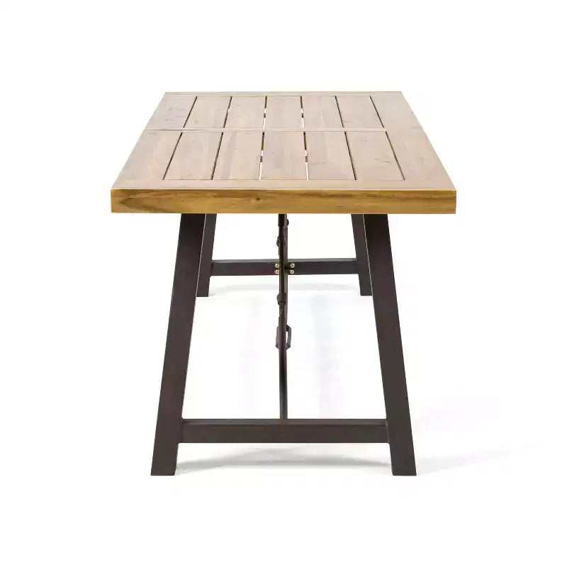 GDFStudio Latona Outdoor Acacia Wood and Wicker 6 Piece Dining Set with Bench,Teak/Cream