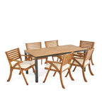 GDFStudio Lennox Ensemble de salle à manger d'extérieur 7 pièces en bois d'acacia avec coussins, teck/crème