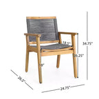 GDFStudio Specter Ensemble de salle à manger 5 pièces en bois d'acacia et corde d'extérieur, teck/gris foncé