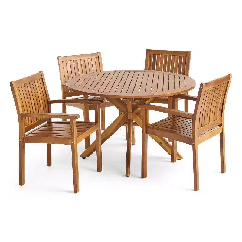 GDFStudio Argo Ensemble repas d'extérieur 5 pièces en bois d'acacia, Teck