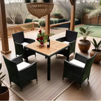 Whisen 7 Piece Outdoor Patio Wicker Dining Set with Acacia Wood Table Top, 6 Chairs