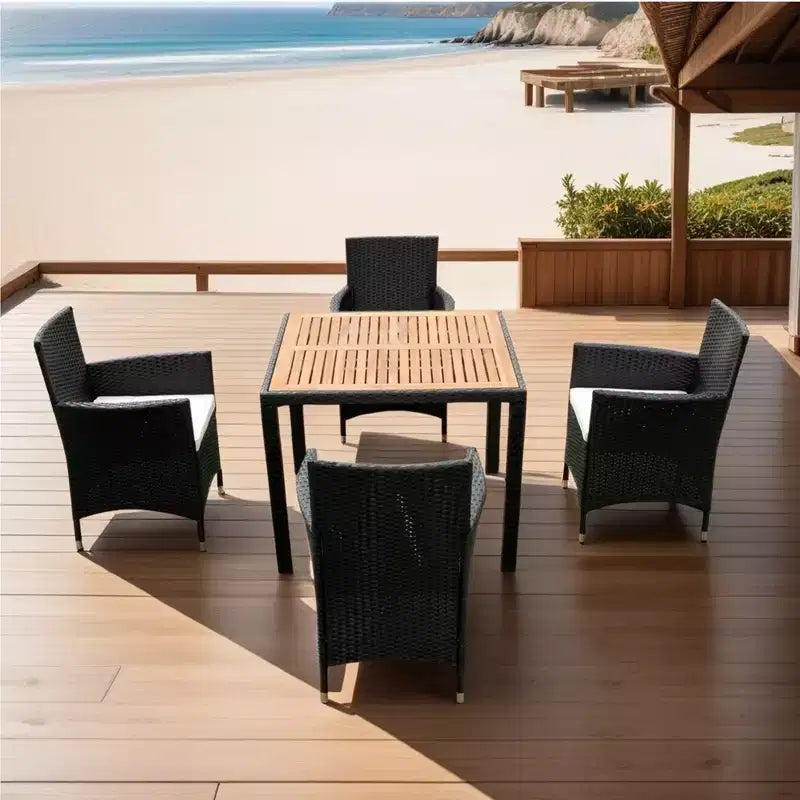 Ensemble de salle à manger d'extérieur en osier Whisen 7 pièces avec plateau de table en bois d'acacia, 6 chaises