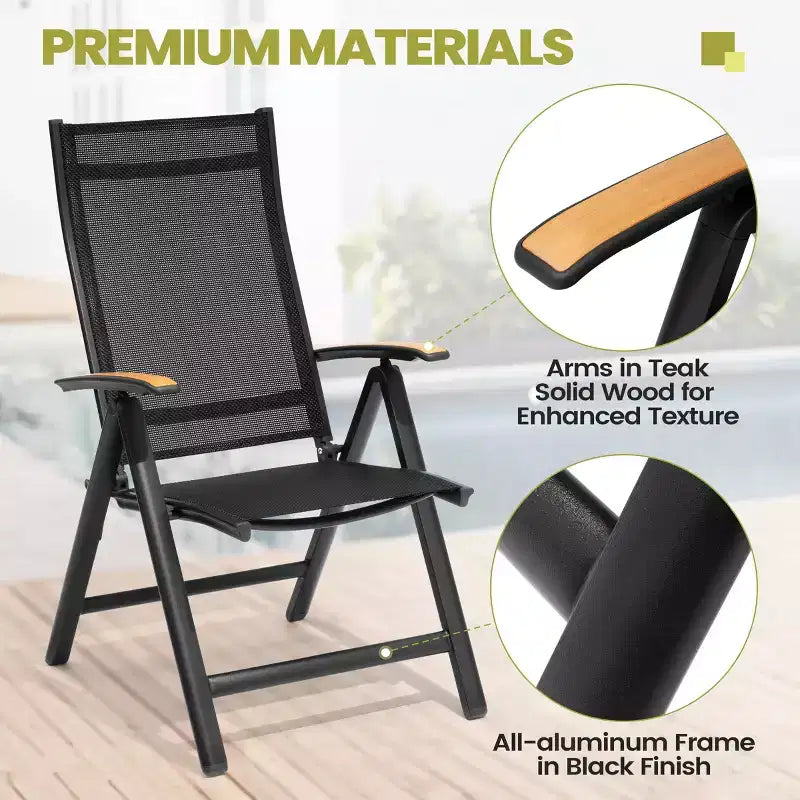 Crestlive Products - Ensemble de salle à manger d'extérieur - Table de salle à manger avec chaises pliantes - Plateau aspect bois et cadre en aluminium - Trou pour parasol