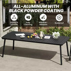Crestlive Products - Ensemble de salle à manger d'extérieur 7 pièces, table rectangulaire de patio avec chaises pliantes, cadre en aluminium, plateau aspect bois et trou pour parasol