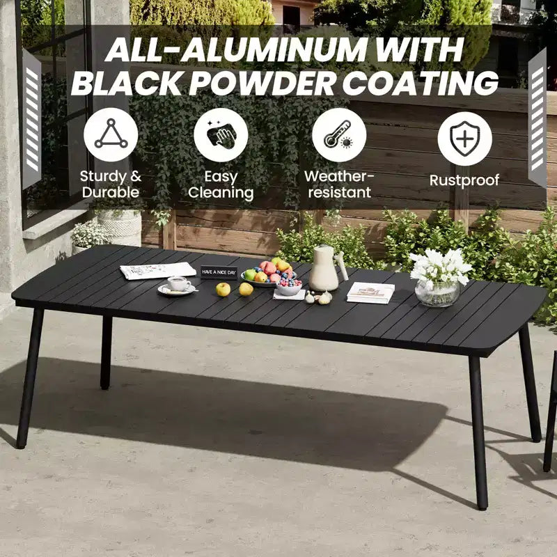 Crestlive Products - Ensemble de salle à manger d'extérieur 7 pièces, table rectangulaire de patio avec chaises pliantes, cadre en aluminium, plateau aspect bois et trou pour parasol