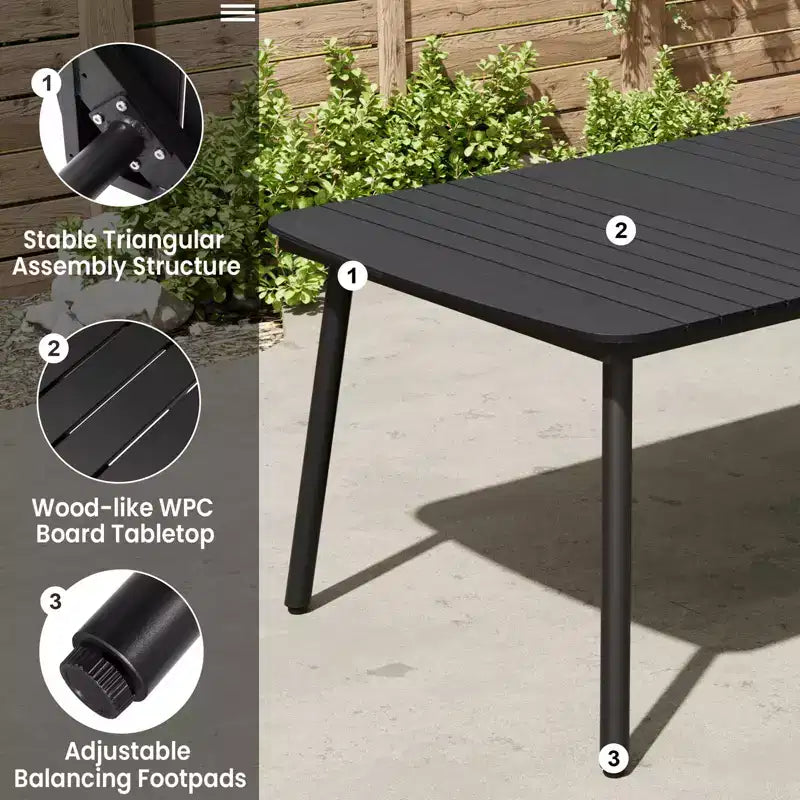 Crestlive Products - Ensemble de salle à manger d'extérieur 7 pièces, table rectangulaire de patio avec chaises pliantes, cadre en aluminium, plateau aspect bois et trou pour parasol