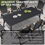 Crestlive Products - Ensemble de salle à manger d'extérieur 7 pièces, table rectangulaire de patio avec chaises pliantes, cadre en aluminium, plateau aspect bois et trou pour parasol