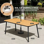 Crestlive Products - Ensemble de salle à manger d'extérieur 7 pièces, table rectangulaire de patio avec chaises pliantes, cadre en aluminium, plateau aspect bois et trou pour parasol