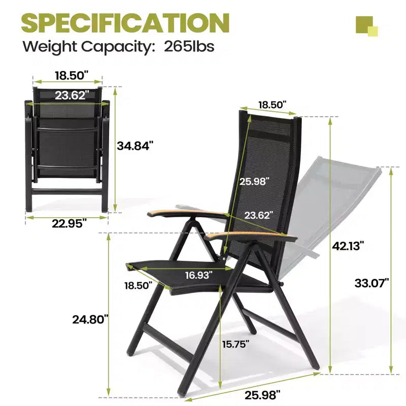 Crestlive Products - Ensemble de salle à manger d'extérieur 7 pièces, table rectangulaire de patio avec chaises pliantes, cadre en aluminium, plateau aspect bois et trou pour parasol