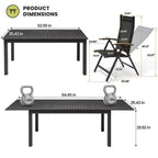 Ensemble de salle à manger extensible 9 pièces Crestlive Products – Table rectangulaire d'extérieur en aluminium 94,5 po pour 6 à 8 personnes avec chaises pliantes