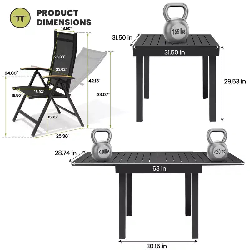 Crestlive Products – Ensembles de salle à manger d'extérieur modernes en aluminium, table de salle à manger de terrasse extensible avec chaises pliantes pour 4 à 10 personnes