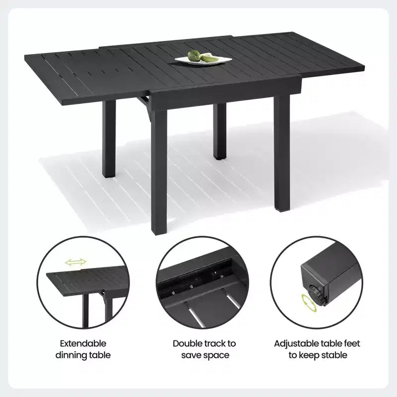 Crestlive Products – Ensembles de salle à manger d'extérieur modernes en aluminium, table de salle à manger de terrasse extensible avec chaises pliantes pour 4 à 10 personnes