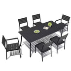 Crestlive Products Ensemble repas de jardin 7 pièces en aluminium, table de 183 cm et 6 chaises avec plateau en bois composite et trou pour parasol pour piscine et pelouse extérieure