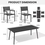 Crestlive Products Ensemble repas de jardin 7 pièces en aluminium, table de 183 cm et 6 chaises avec plateau en bois composite et trou pour parasol pour piscine et pelouse extérieure