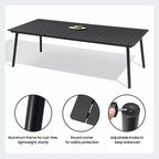 Crestlive Products Ensemble repas de jardin 7 pièces en aluminium, table de 183 cm et 6 chaises avec plateau en bois composite et trou pour parasol pour piscine et pelouse extérieure