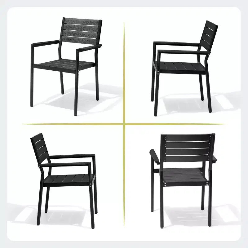 Crestlive Products Ensemble repas de jardin 7 pièces en aluminium, table de 183 cm et 6 chaises avec plateau en bois composite et trou pour parasol pour piscine et pelouse extérieure