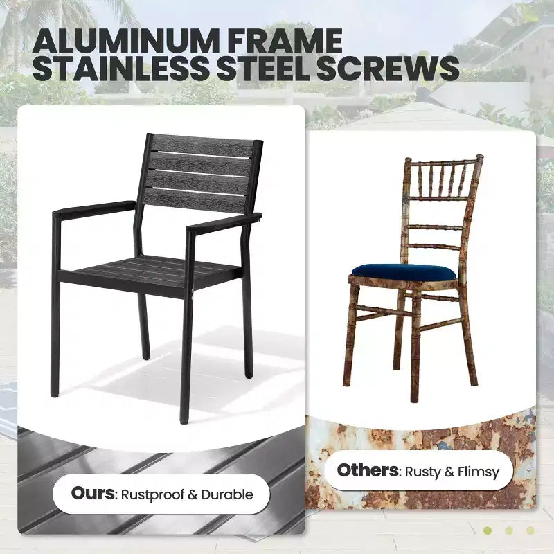 Crestlive Products Ensemble repas de jardin 7 pièces en aluminium, table de 180 cm et 6 chaises avec plateau en bois composite et trou pour parasol pour extérieur, piscine, pelouse